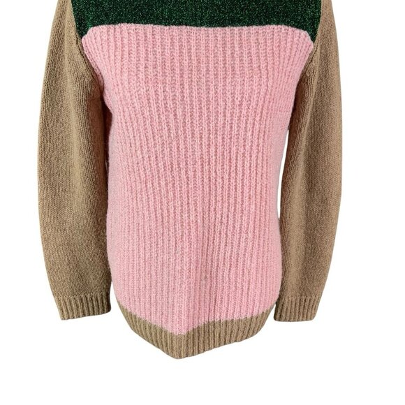 Scotch And Soda Maison Scotch Colorblock Knit Sweater Green Pink Tan Medium - Picture 3 of 8